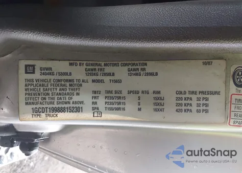 2008 Chevrolet Colorado Work Truck from USA, damaged, VIN 1GCDT199888152301